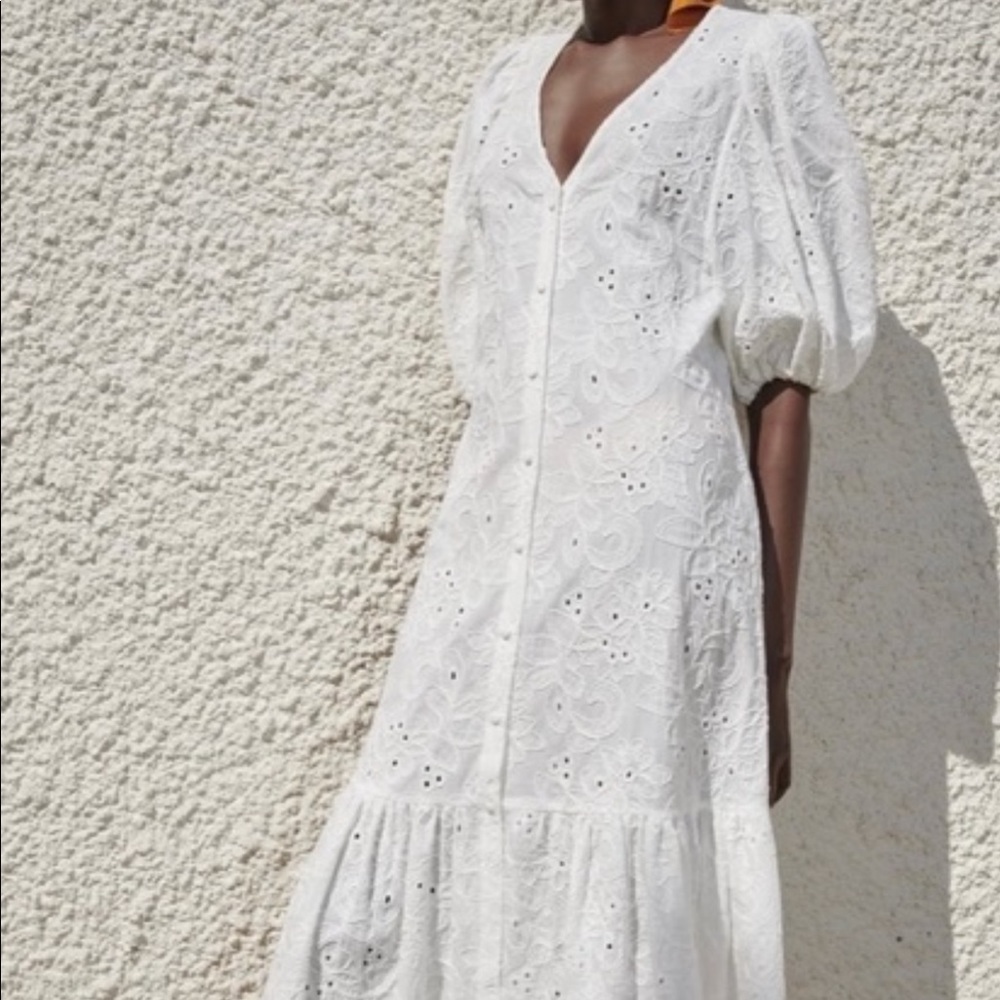 Zara White Eyelet Midi Dress